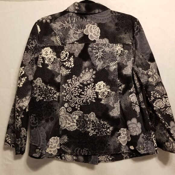 Christopher Banks M Jacket Corduroy Black Gray Floral Fall Autum Trucker Cottage - Picture 9 of 10